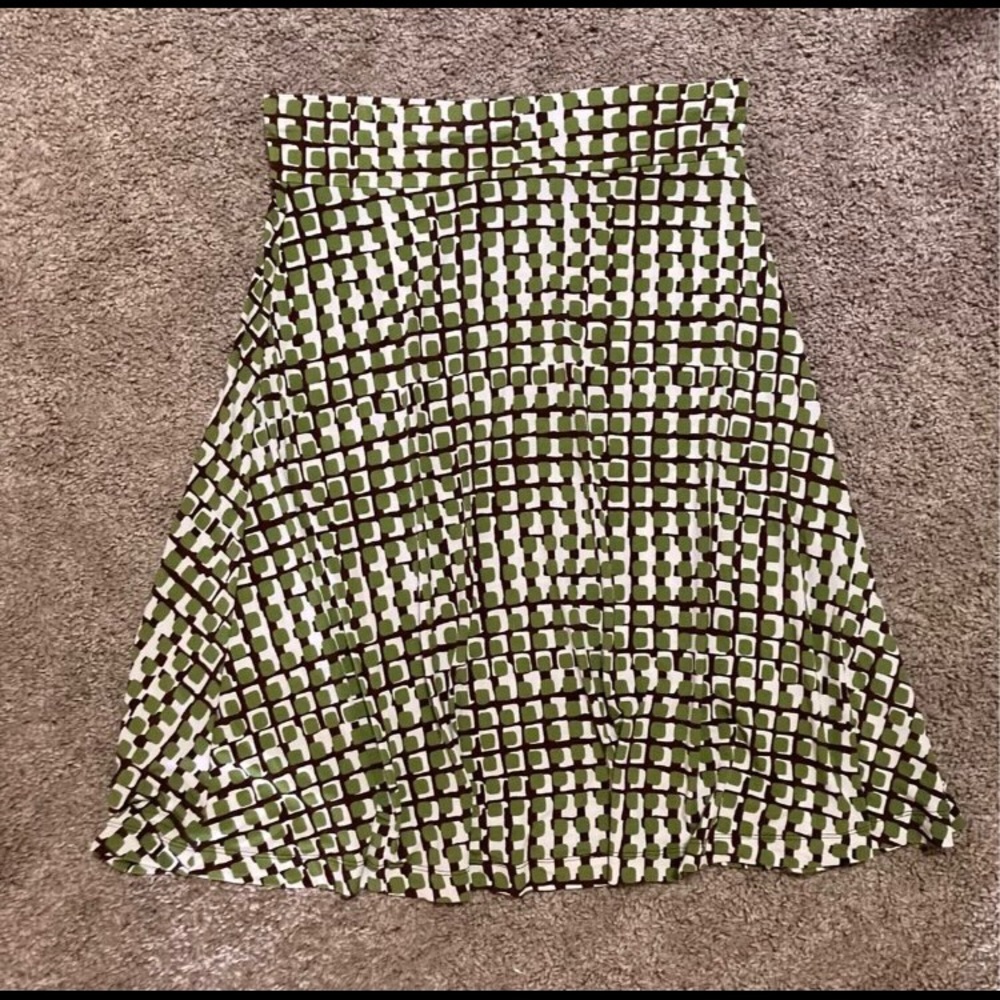 MERONA BROWN, GREEN & WHITE GEO PRINT A-Line SKIRT